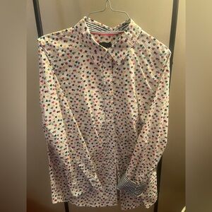Talbots White Button Down Shirt with Multicolor Heart Pattern